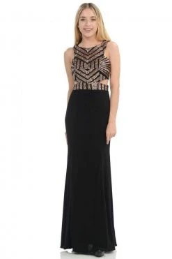 Formal Gowns Lenovia - 5146 Geometric Sequined Halter Sheath Dress