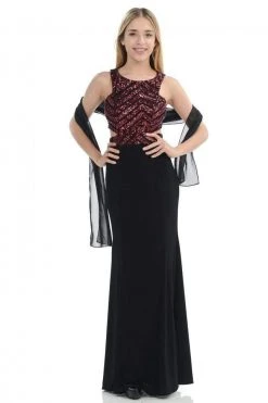 Formal Gowns Lenovia - 5146 Geometric Sequined Halter Sheath Dress