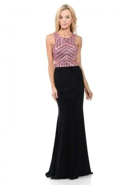 Formal Gowns Lenovia - 5146 Geometric Sequined Halter Sheath Dress