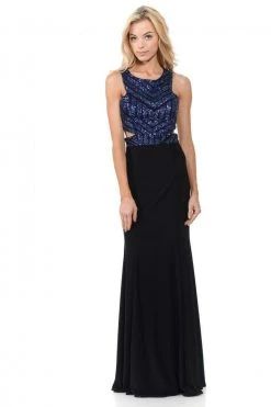 Formal Gowns Lenovia - 5146 Geometric Sequined Halter Sheath Dress