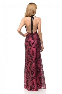 Formal Gowns Lenovia - 5186 Sequined Pattern Plunging Halter Evening Gown