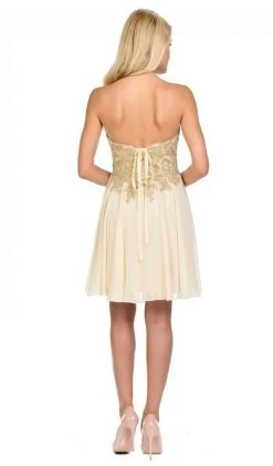Lenovia - 8110 Gold Embroidered Strapless Cocktail Dress