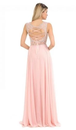 Lenovia - 8121 Crystal Beaded Illusion Bateau Chiffon A-line Dress Formal Gowns