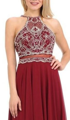 Lenovia - 8122 Crystal Beaded Halter Chiffon A-line Dress Formal Gowns