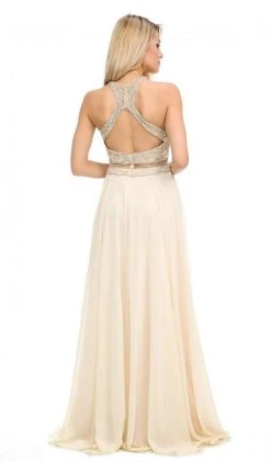 Lenovia - 8122 Crystal Beaded Halter Chiffon A-line Dress Formal Gowns