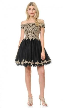 Lenovia - Off Shoulder Embellished Cocktail Dress 8124 - 1 Pc Black In Size S Available