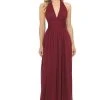 Lenovia - Shirr-Ornate Plunging Halter A-Line Dress 5202