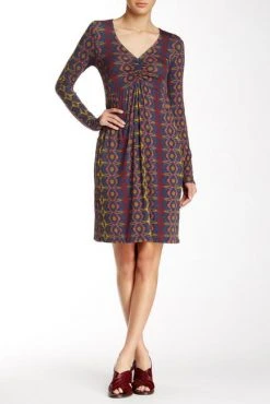 Leota - 2451 Long Sleeved Printed Short Dress