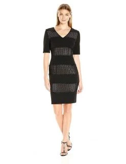 London Times - T2293M Short Sleeve Banded Sheath Dress Cocktail Dresses