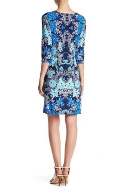 London Times - T2714MNR Quarter Sleeve Bateau Floral Dress