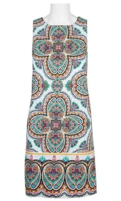 Cocktail Dresses London Times - T3327M Multi-Print Scoop Neck Shift Dress