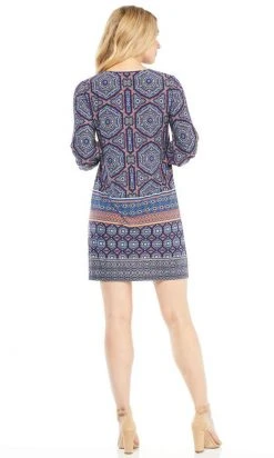 London Times - T3408M Multi Print Quarter Sleeve Short Dress