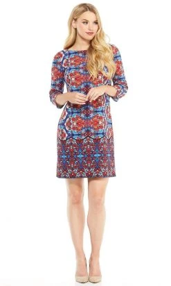 London Times - T3427M Paisley Print Quarter Sleeve Shift Dress Cocktail Dresses