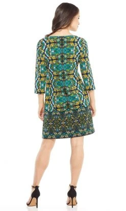 London Times - T3427M Paisley Print Quarter Sleeve Shift Dress Cocktail Dresses