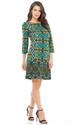 London Times - T3427M Paisley Print Quarter Sleeve Shift Dress Cocktail Dresses