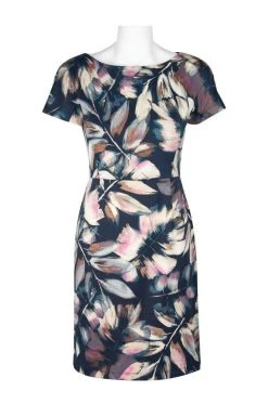London Times - T3534M Floral Print Bateau Sheath Dress