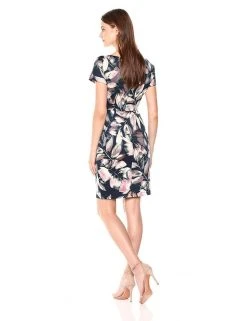 London Times - T3534M Floral Print Bateau Sheath Dress