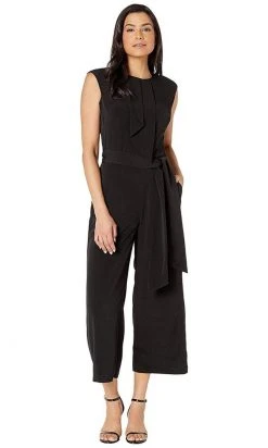 Plus Size Dresses London Times - T3561MXD Sleeveless Tie-Waist Cropped Leg Jumpsuit