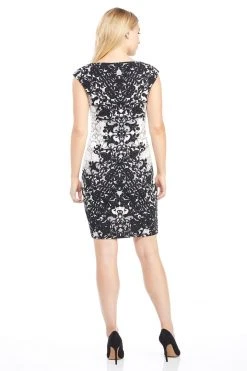 London Times - T3756M Printed Bateau Cocktail Dress Cocktail Dresses 14 London Times - T3756M Printed Bateau Cocktail Dress Cocktail Dresses