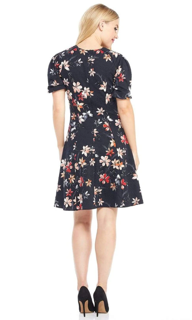 London Times - T3783M Floral Short Sleeve Fit And Flare Jacquard Dress 4 London Times - T3783M Floral Short Sleeve Fit And Flare Jacquard Dress