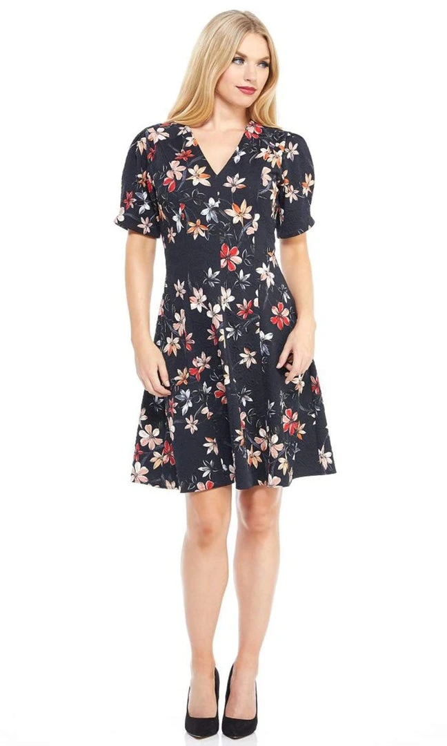 London Times - T3783M Floral Short Sleeve Fit And Flare Jacquard Dress 5 London Times - T3783M Floral Short Sleeve Fit And Flare Jacquard Dress