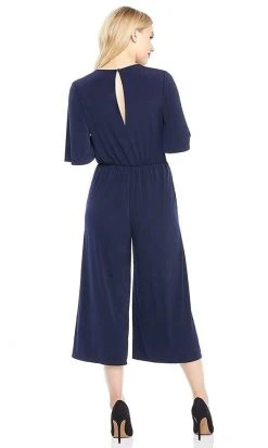 London Times - T3820M Short Sleeve V-Neck Solid Jersey Jumpsuit Cocktail Dresses