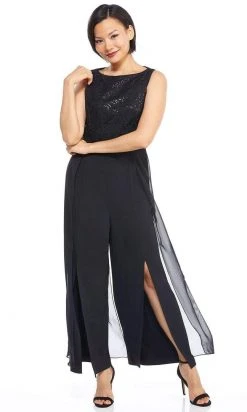London Times - T3848M Sequin Lace Top Split Leg Jumpsuit Prom Dresses