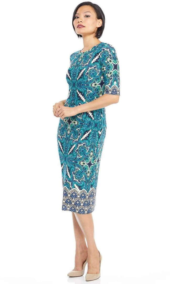 London Times - T3864M Quarter Sleeve Multi Print Tea Length Dress Cocktail Dresses 5 London Times - T3864M Quarter Sleeve Multi Print Tea Length Dress Cocktail Dresses