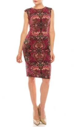 London Times - T3865P Printed Fit Knee Length Dress
