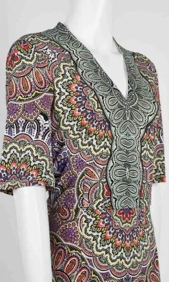 Cocktail Dresses London Times - T3961M V-Neck Medallion Print Jersey Midi Sheath Dress