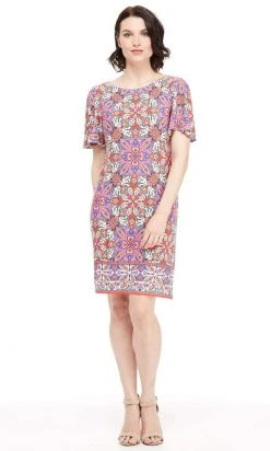 Cocktail Dresses London Times - T3969M Short Flutter Sleeve Knee Length Dress