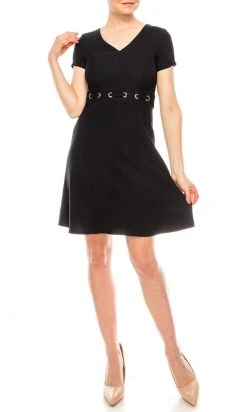 London Times - T4014M Short Sleeve V Neck Casual Dress Plus Size Dresses