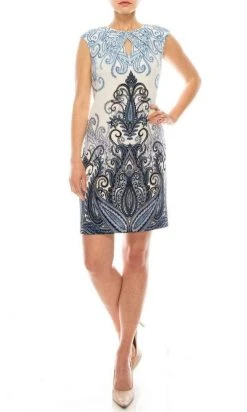 London Times - T4217M Cap Sleeve Cutout Print Sheath Dress