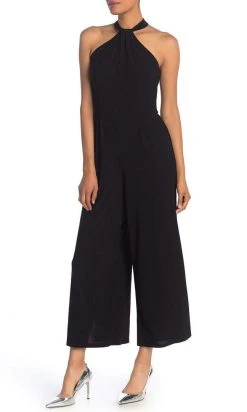 London Times - T4399M Twisted Halter Neck Wide Leg Jumpsuit