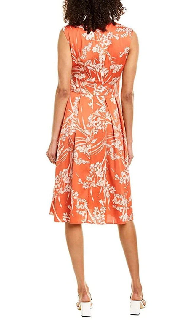 London Times - T4508M Knee Length Floral Print Tie Front Satin Dress 4 London Times - T4508M Knee Length Floral Print Tie Front Satin Dress