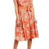 London Times - T4508M Knee Length Floral Print Tie Front Satin Dress 1 London Times - T4508M Knee Length Floral Print Tie Front Satin Dress