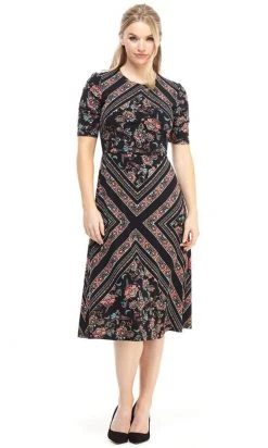 Cocktail Dresses London Times - T4523M Print Jersey A-Line Dress
