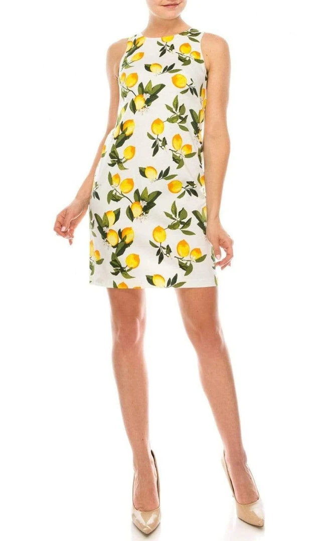 Cocktail Dresses London Times - T4643M Sleeveless Lemon Print Short Dress 3 Cocktail Dresses London Times - T4643M Sleeveless Lemon Print Short Dress