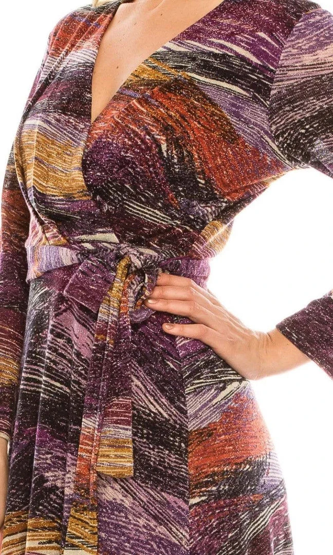 London Times - T4685M Long Sleeves Printed Wrap Dress 12 London Times - T4685M Long Sleeves Printed Wrap Dress