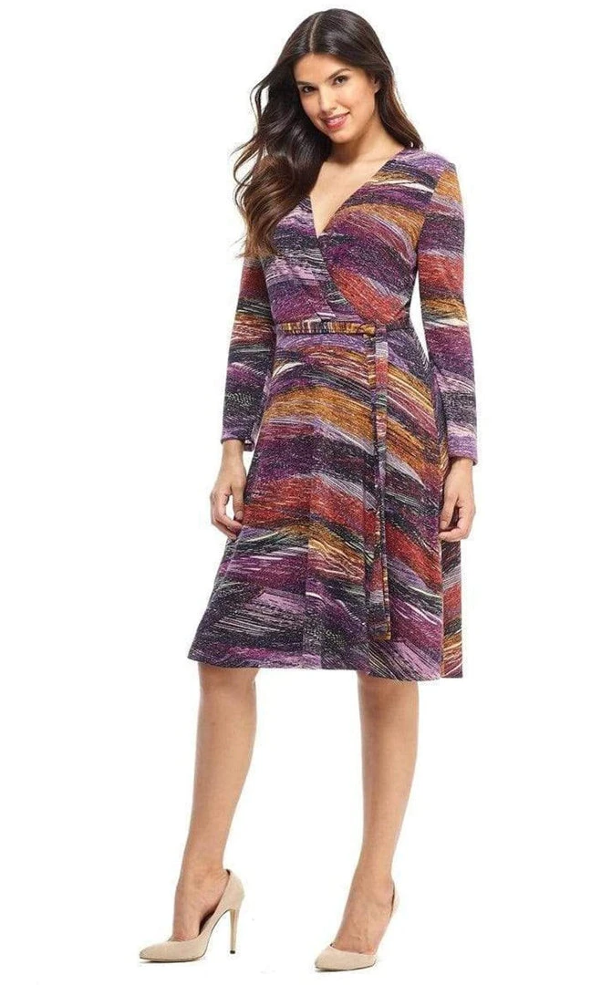 London Times - T4685M Long Sleeves Printed Wrap Dress 5 London Times - T4685M Long Sleeves Printed Wrap Dress