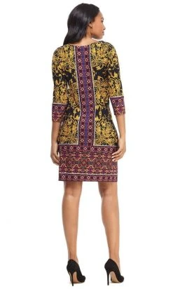 London Times - T4688M Geo Pattern Long Sleeve Short Dress