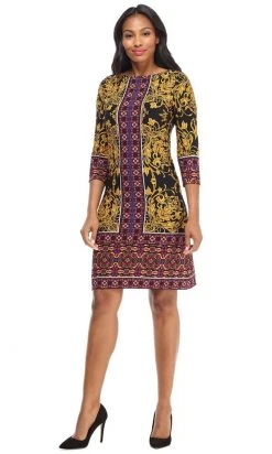 London Times - T4688M Geo Pattern Long Sleeve Short Dress
