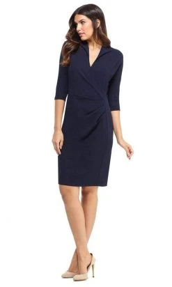 Cocktail Dresses London Times - T4703M Collared Wrap Style Sheath Dress