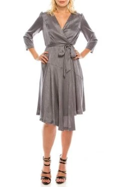 Cocktail Dresses London Times - T4839M Three Quarter Sleeve Twill Faux Wrap Dress 16 Cocktail Dresses London Times - T4839M Three Quarter Sleeve Twill Faux Wrap Dress