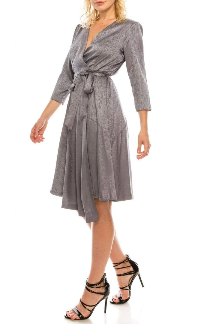 Cocktail Dresses London Times - T4839M Three Quarter Sleeve Twill Faux Wrap Dress 7 Cocktail Dresses London Times - T4839M Three Quarter Sleeve Twill Faux Wrap Dress