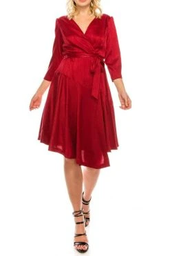 Cocktail Dresses London Times - T4839M Three Quarter Sleeve Twill Faux Wrap Dress 23 Cocktail Dresses London Times - T4839M Three Quarter Sleeve Twill Faux Wrap Dress