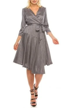 Cocktail Dresses London Times - T4839M Three Quarter Sleeve Twill Faux Wrap Dress 19 Cocktail Dresses London Times - T4839M Three Quarter Sleeve Twill Faux Wrap Dress