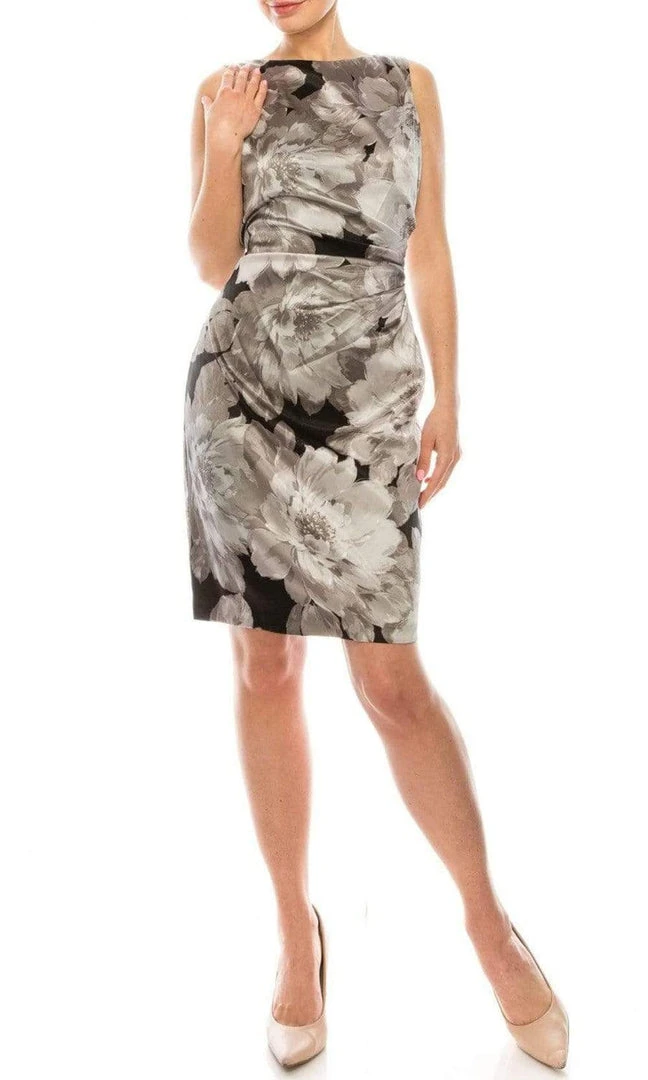 London Times - T4880M Floral Ruche-Ornate Sheath Dress 3 London Times - T4880M Floral Ruche-Ornate Sheath Dress