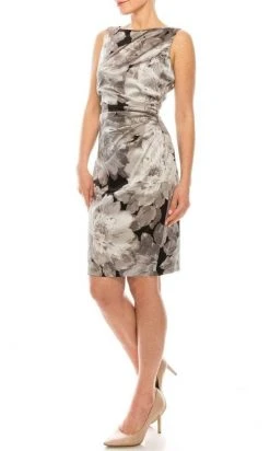 London Times - T4880M Floral Ruche-Ornate Sheath Dress 8 London Times - T4880M Floral Ruche-Ornate Sheath Dress