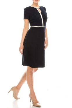 Cocktail Dresses London Times - T4896M Three Quarter Sleeve Twill Faux Wrap Dress